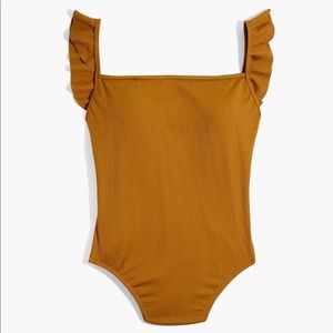 Madewell Large Ribbed Second Wave Flutter Sleeve Swimsuit